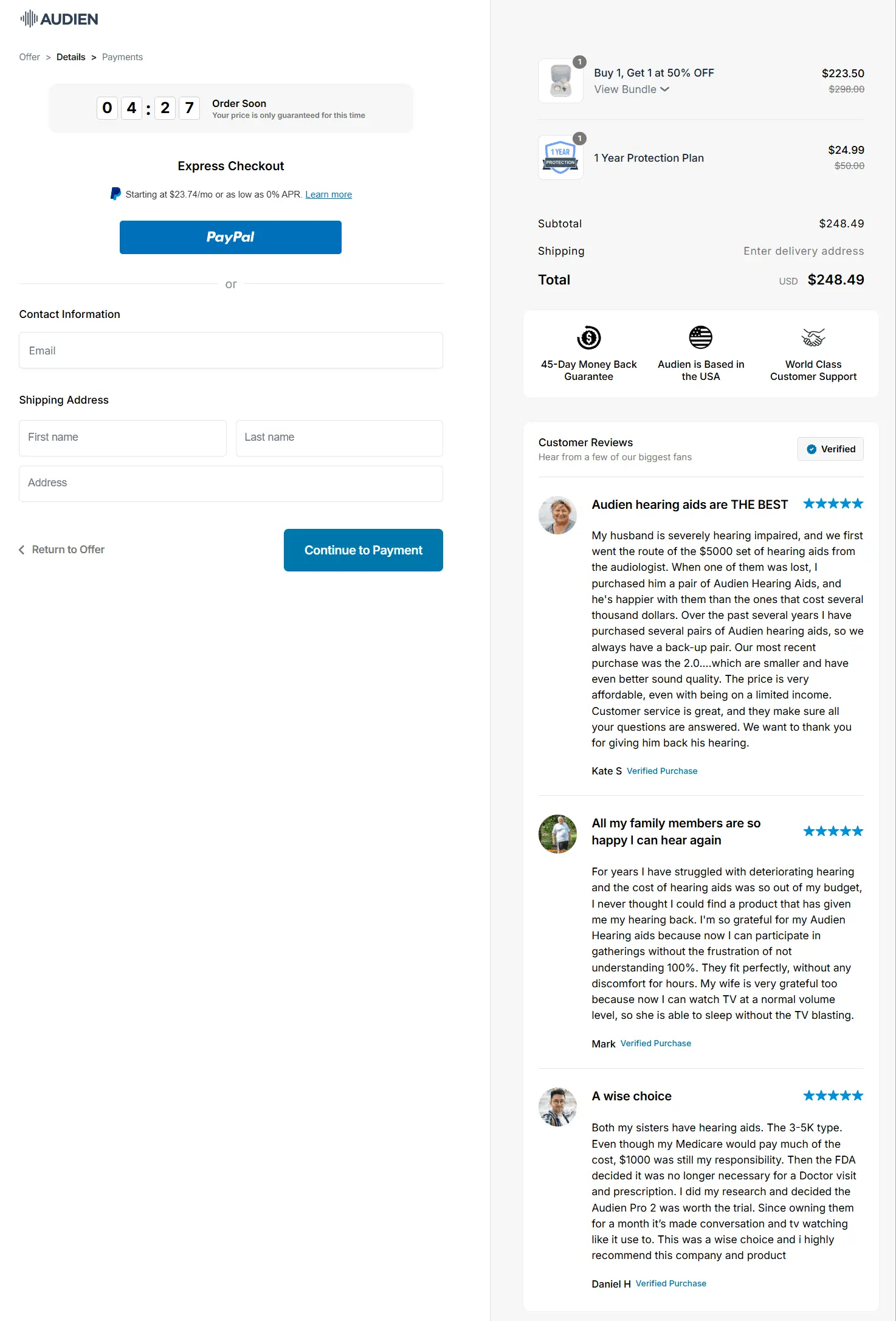 Audien checkout page